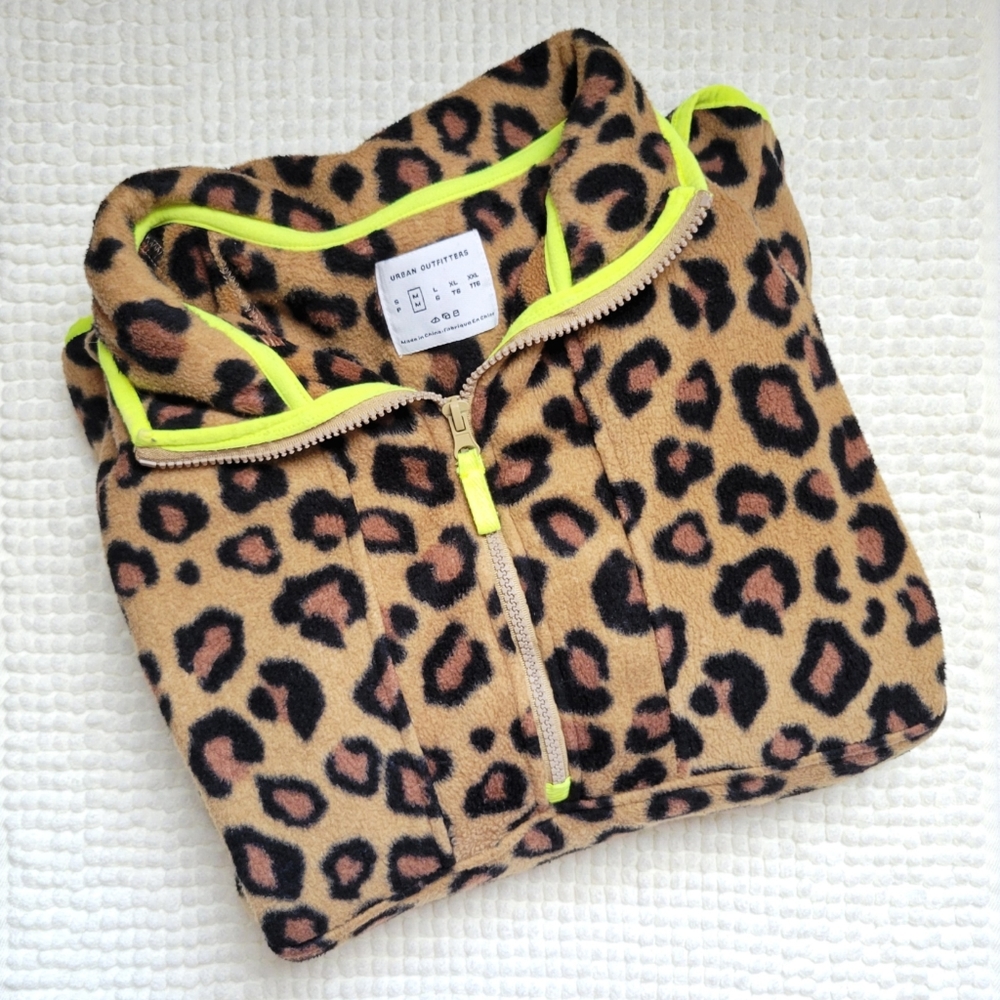 Leopard UO Polar Fleece Half Zip Sweatshirt